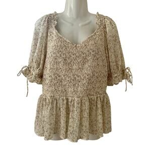 Skies Are Blue NWT Smocked Babydoll Style Top w/ Ruffle Accents Size Large